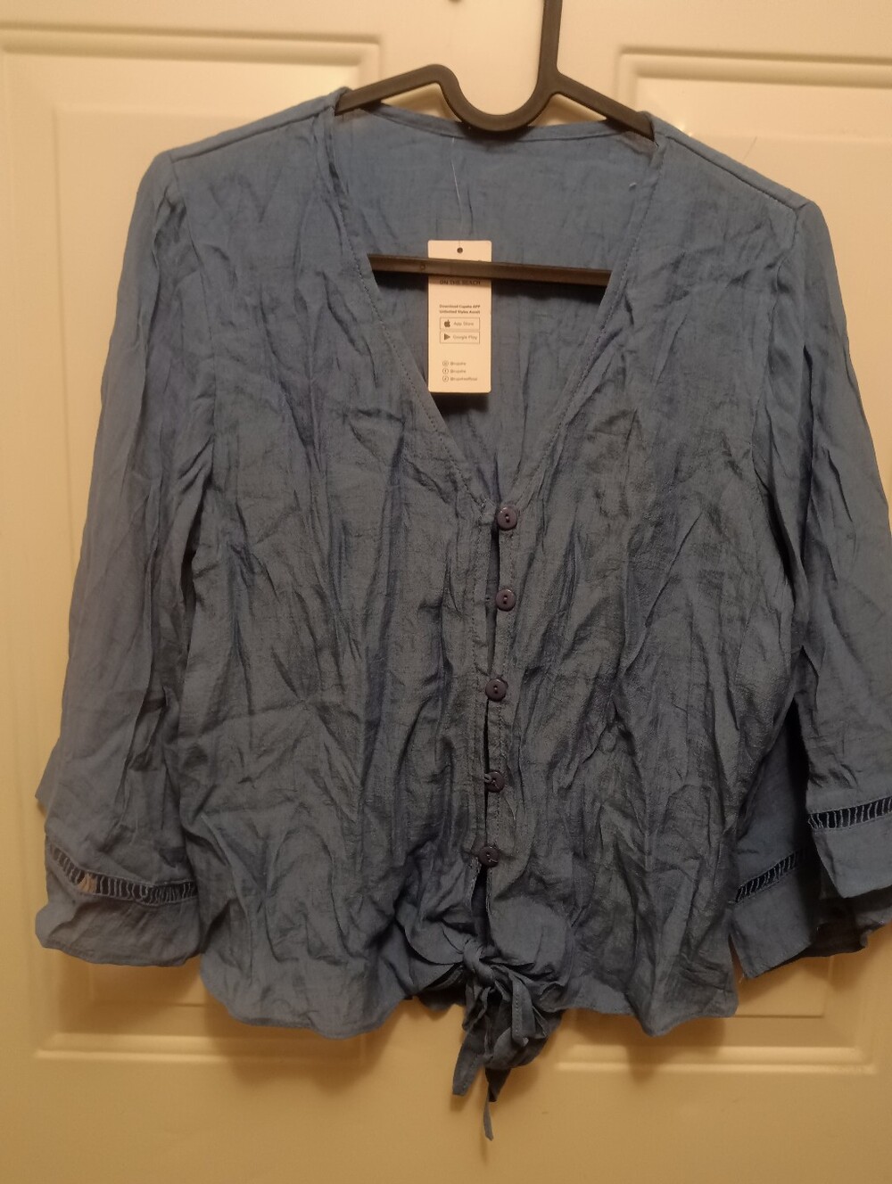 NWT Cupshe Blue Tie-Front Women's Button Blouse